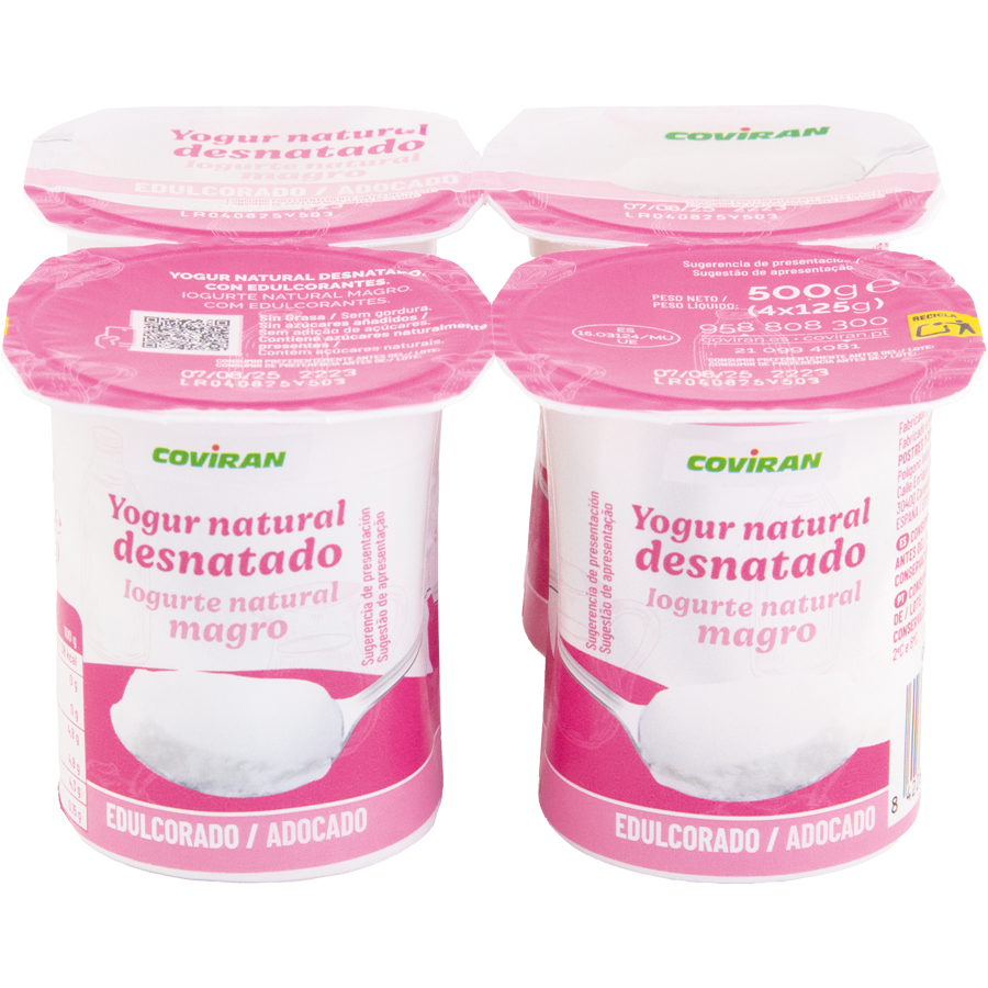 Yogur Natural Desnatado Edulcorado Coviran 4 unid