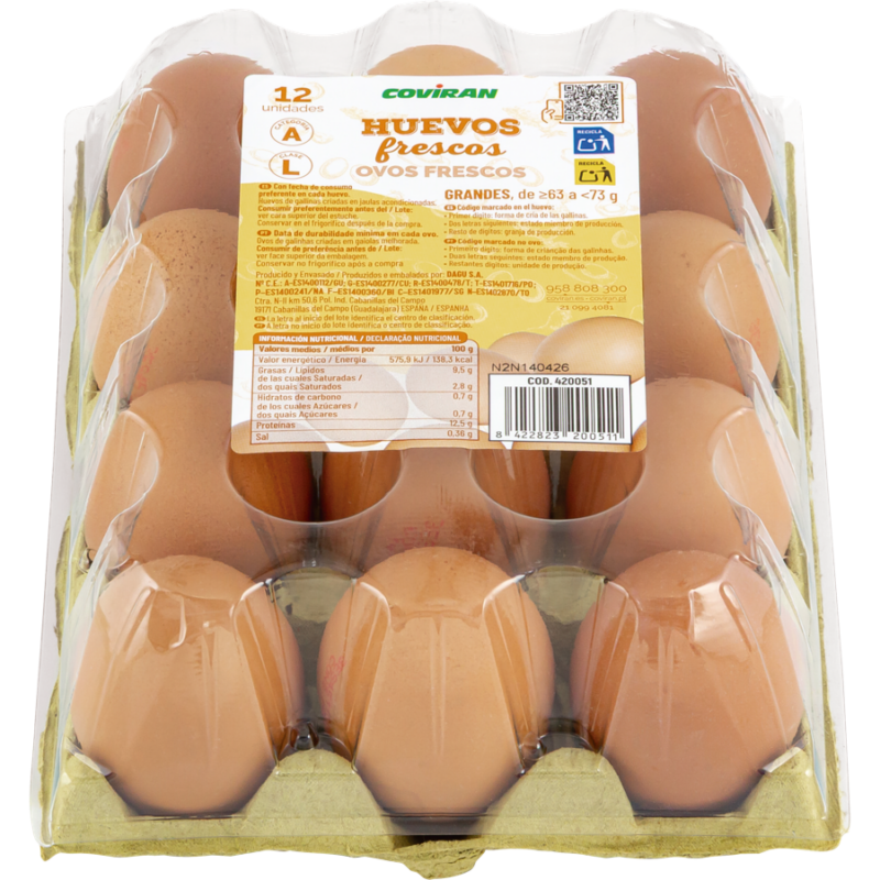 Huevos Clase L Coviran 12 Unidades