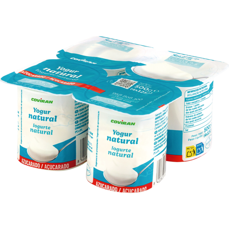 Yogur Natural Azucarado Covirán 4 unid