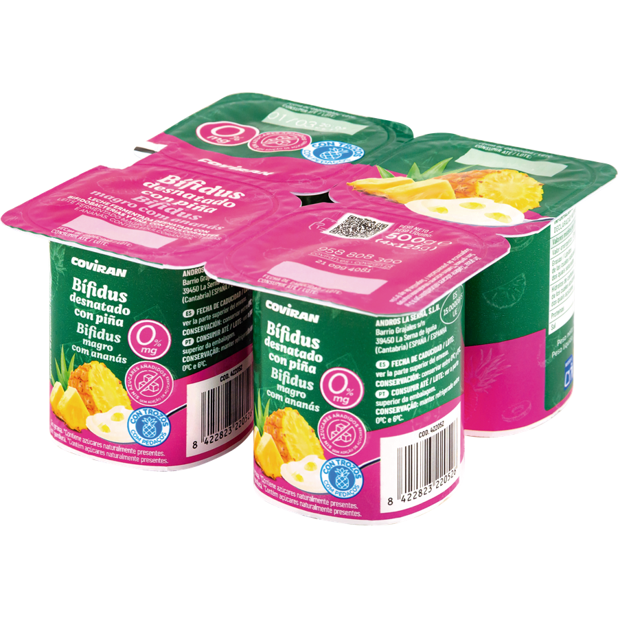 Yogur Bífidus Desnatado Piña Coviran 4 unid