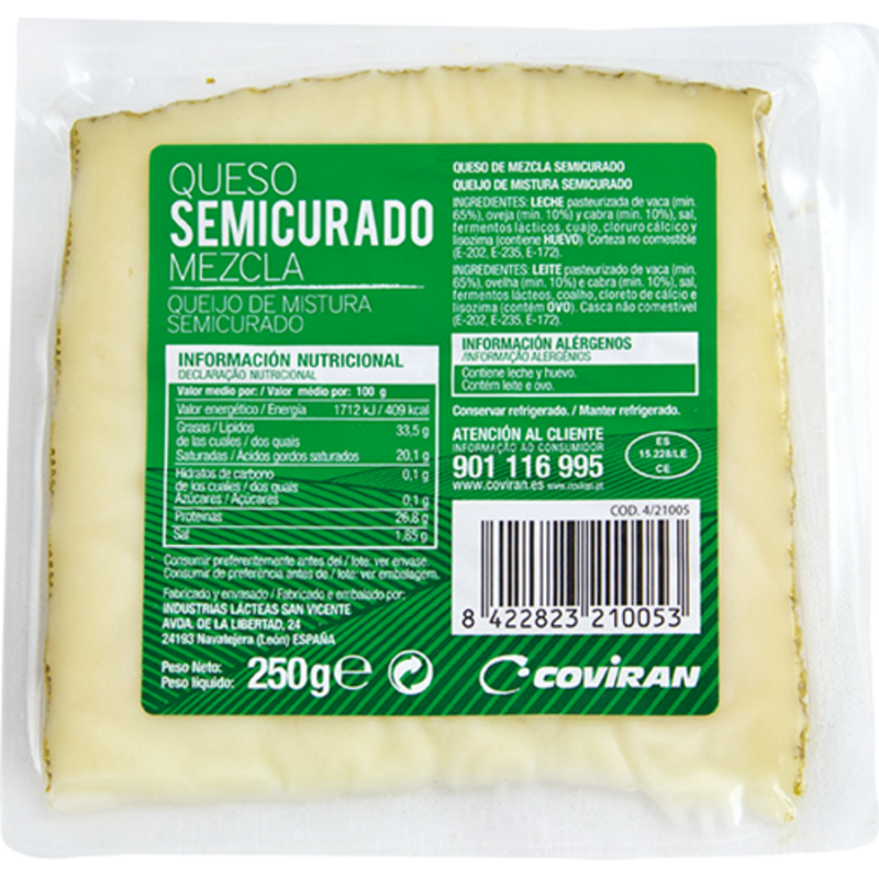 Queso Mezcla Semicura Coviran Cuña 250 G