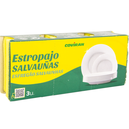 Estropajo Salvauñas Fibra Verde Coviran 3 Unid